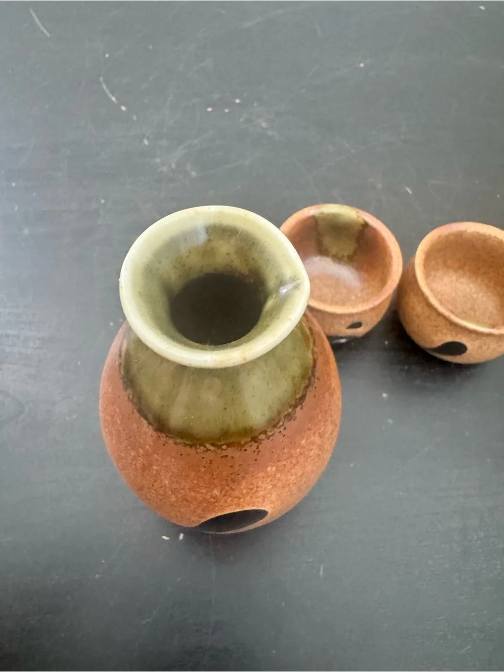 Set of 3 PCS. Japanese Porcelain Sake Bottle & Cups Tanuki Raccoon Made in Japan